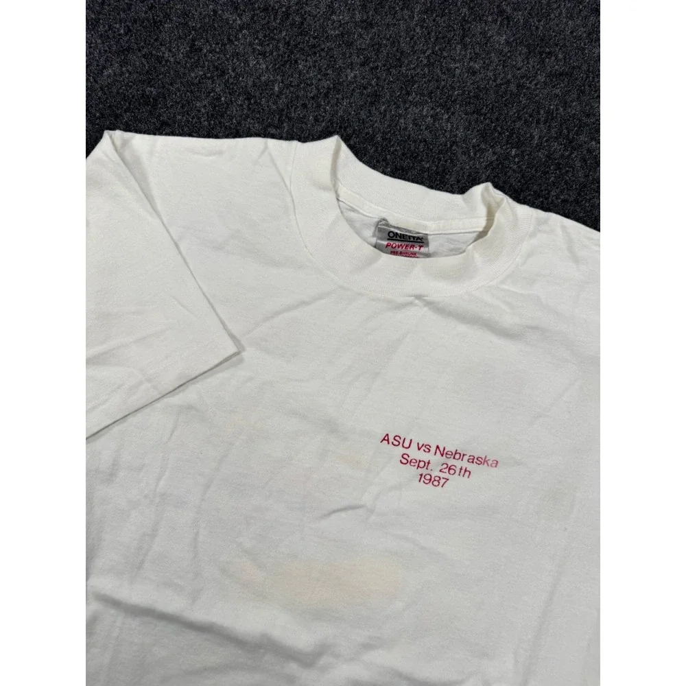 VTG 1987 Nebraska Cornhuskers vs ASU Sun Devils T Shirt Plow The Hicks USA L